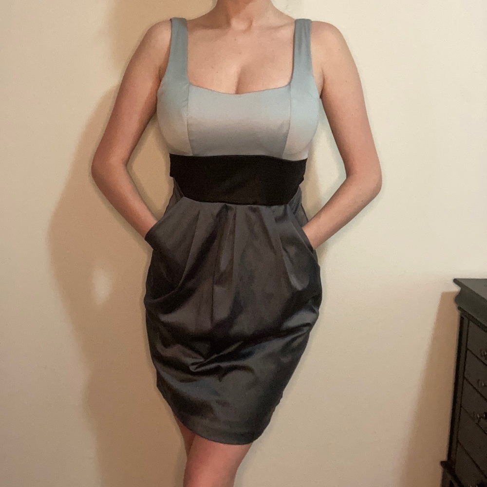 Satin Cocktail Homecoming Tie Dress with Pockets